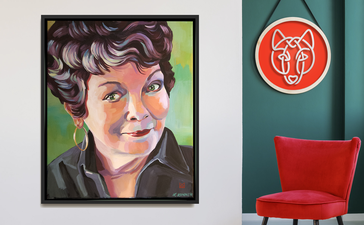 Personal brand of portrait painter with logo sign of a celtic wolf