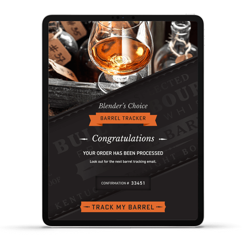Bulleit Bourbon Single Barrel POS Digital Product Design - Email Marketing. MVP app design for beverage alcohol brands