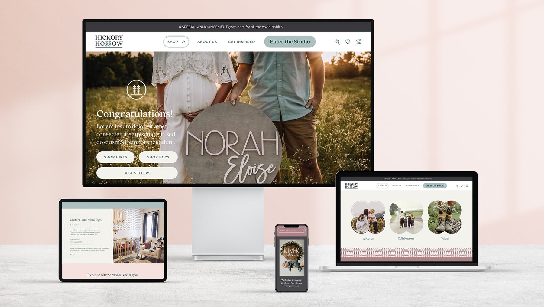 Baby Name Nursery Branding and E-commerce Design, website design, custom app