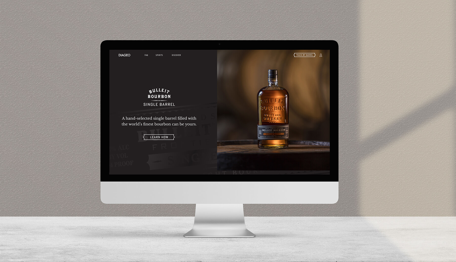 Bulleit Bourbon Single Barrel POS App Digital Product Design - Desktop Monitor. MVP app design for beverage alcohol brands
